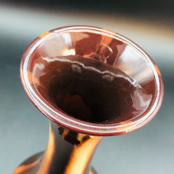 Huronia Pottery Vase Handmade Red Clay Artistic Vessel Brown Cream Glossy Glaze - Picture 3 of 10